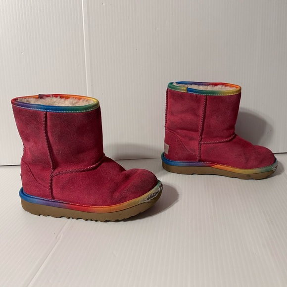 UGG Kids Red Boots with Rainbow Trim S/N 1019699T toddler size 12 - Picture 1 of 9